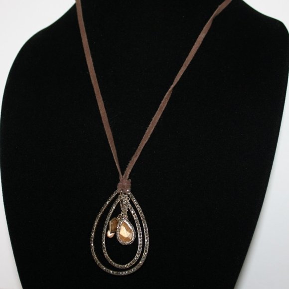 Beautiful brown leather cord necklace with gold